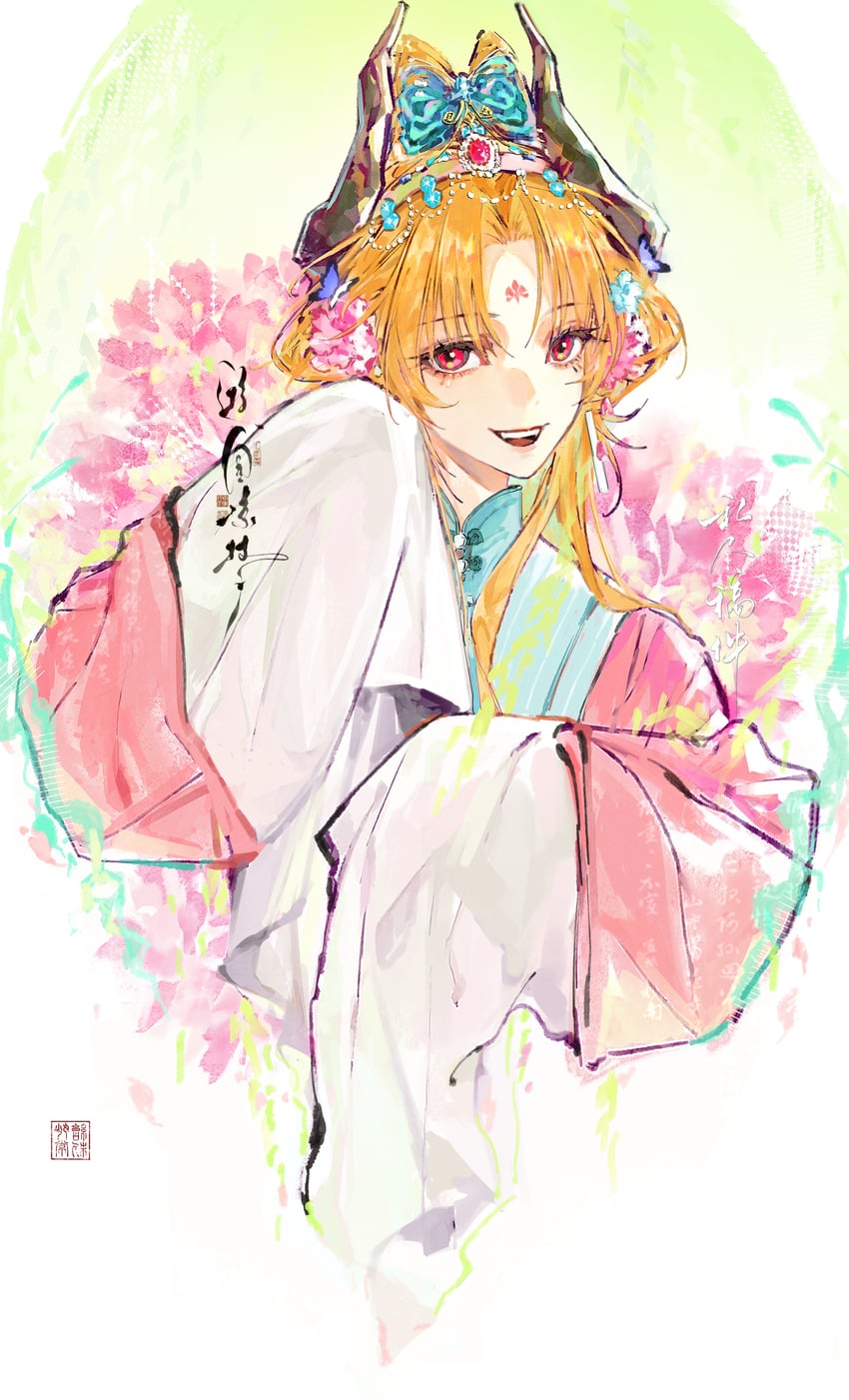 明日方舟、philae (an opera of flowers) (arknights)、菲莱（明日方舟） 1名女孩 :D 金发 中国风服饰 花