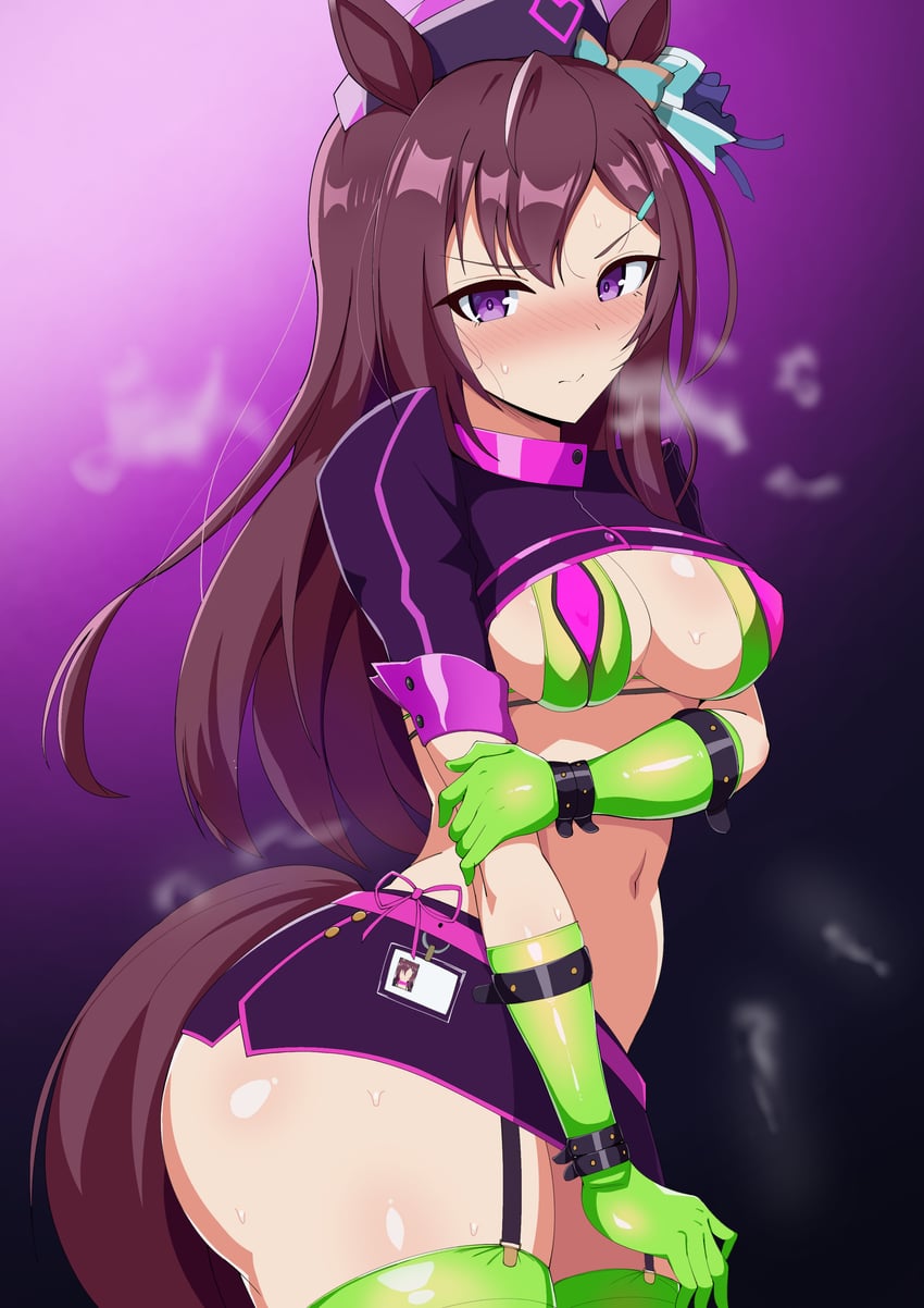 赛马娘、南丁格尔 (Fate)、弗洛伦斯·南丁格尔 (万圣节服饰) (Fate) 1名女孩 兽耳 手臂托在乳房下 黑发 黑色尾巴