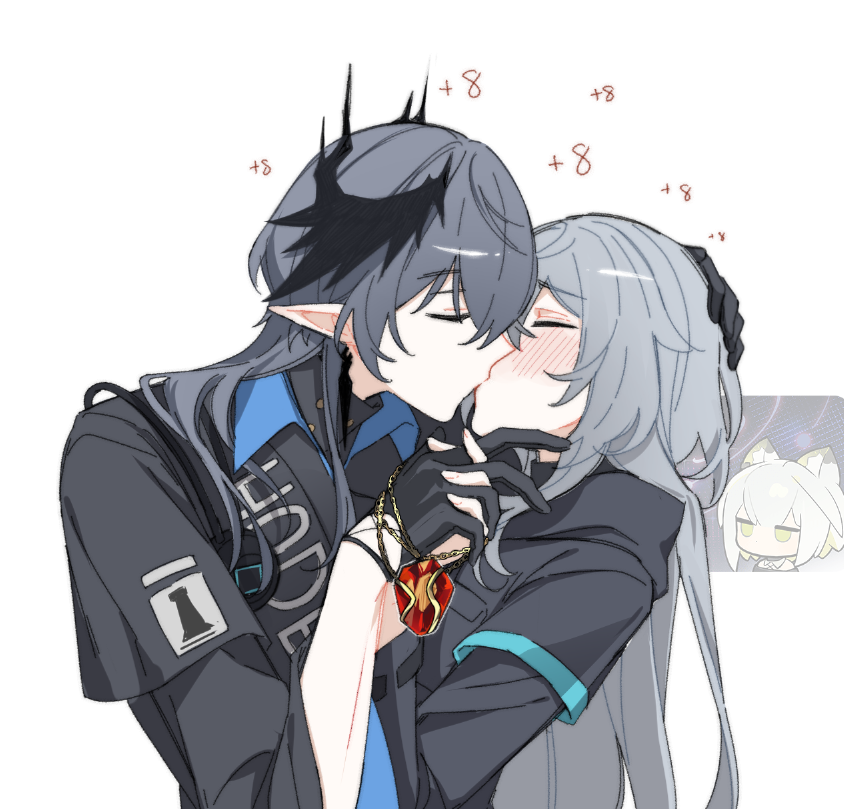 明日方舟、博士 (明日方舟)、博士 (女) (明日方舟) 1名男孩 1名女孩 画师本人 黑色手套 脸红