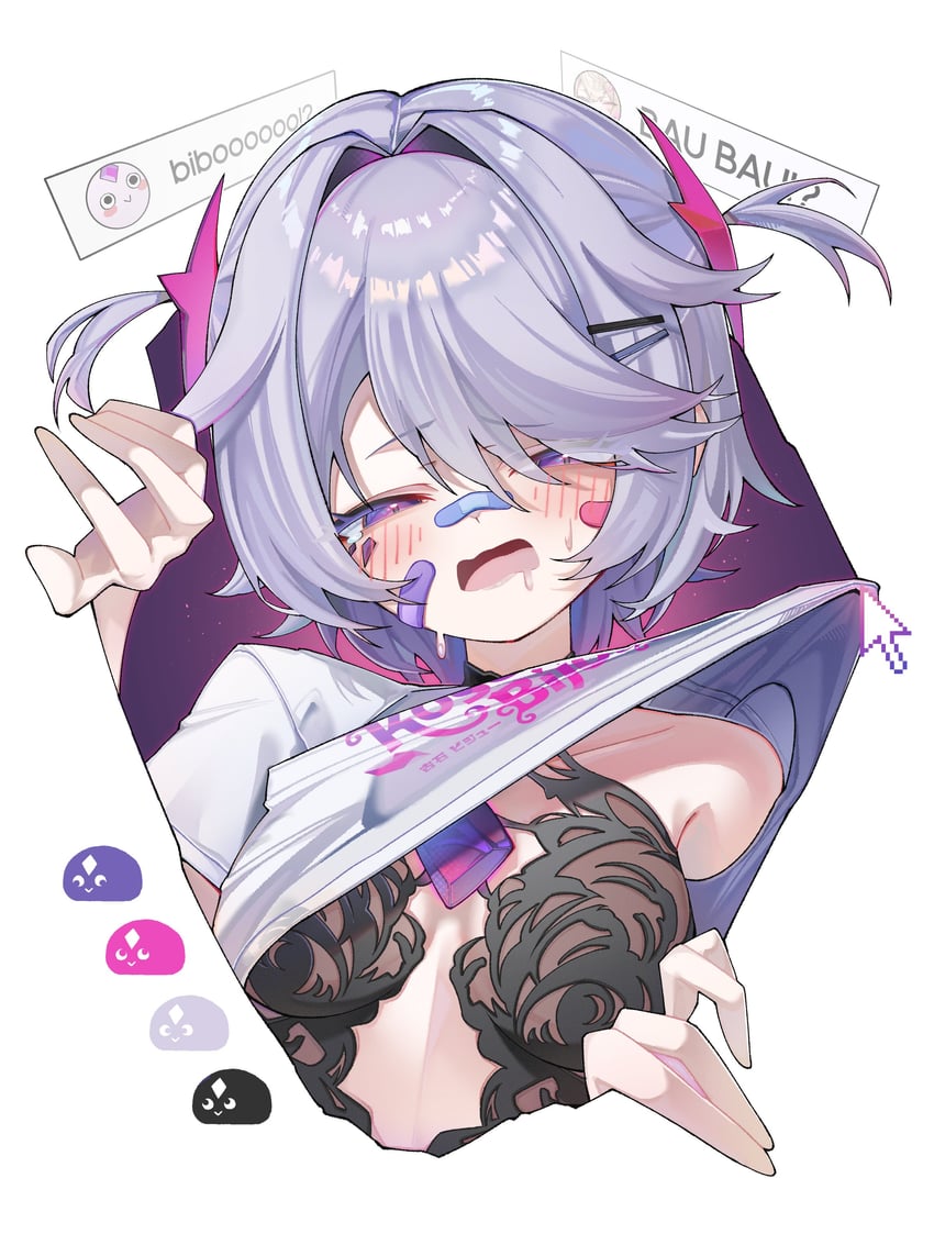 Hololive、Hololive英语、芙华瓦·阿比斯嘉德 1名女孩 替换服装 创可贴 脸上的创可贴 黑色项圈