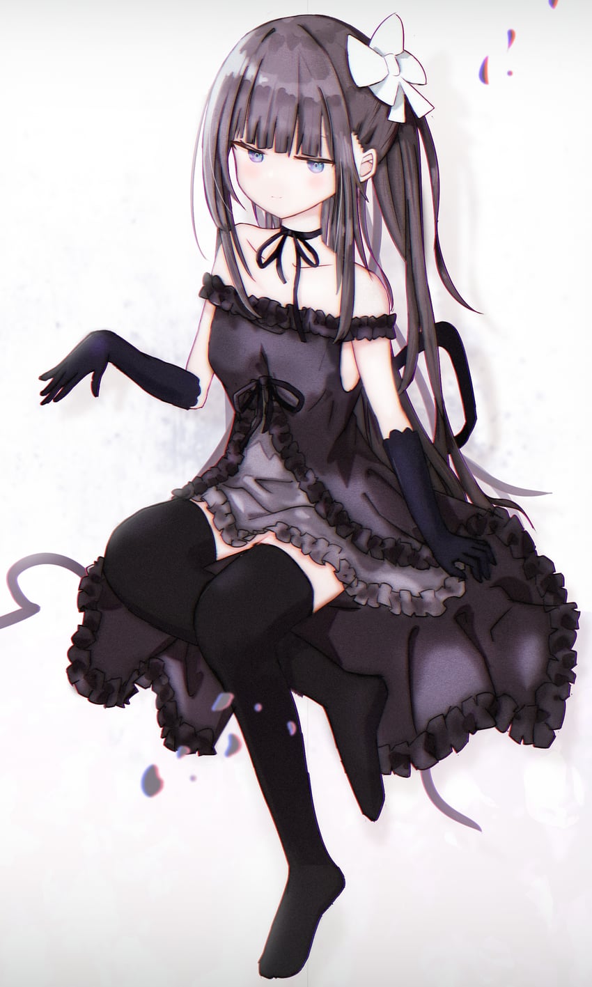 韵律源点 Arcaea、对立 (Arcaea) 1名女孩 露肩 黑色项圈 黑色连衣裙 黑色手套
