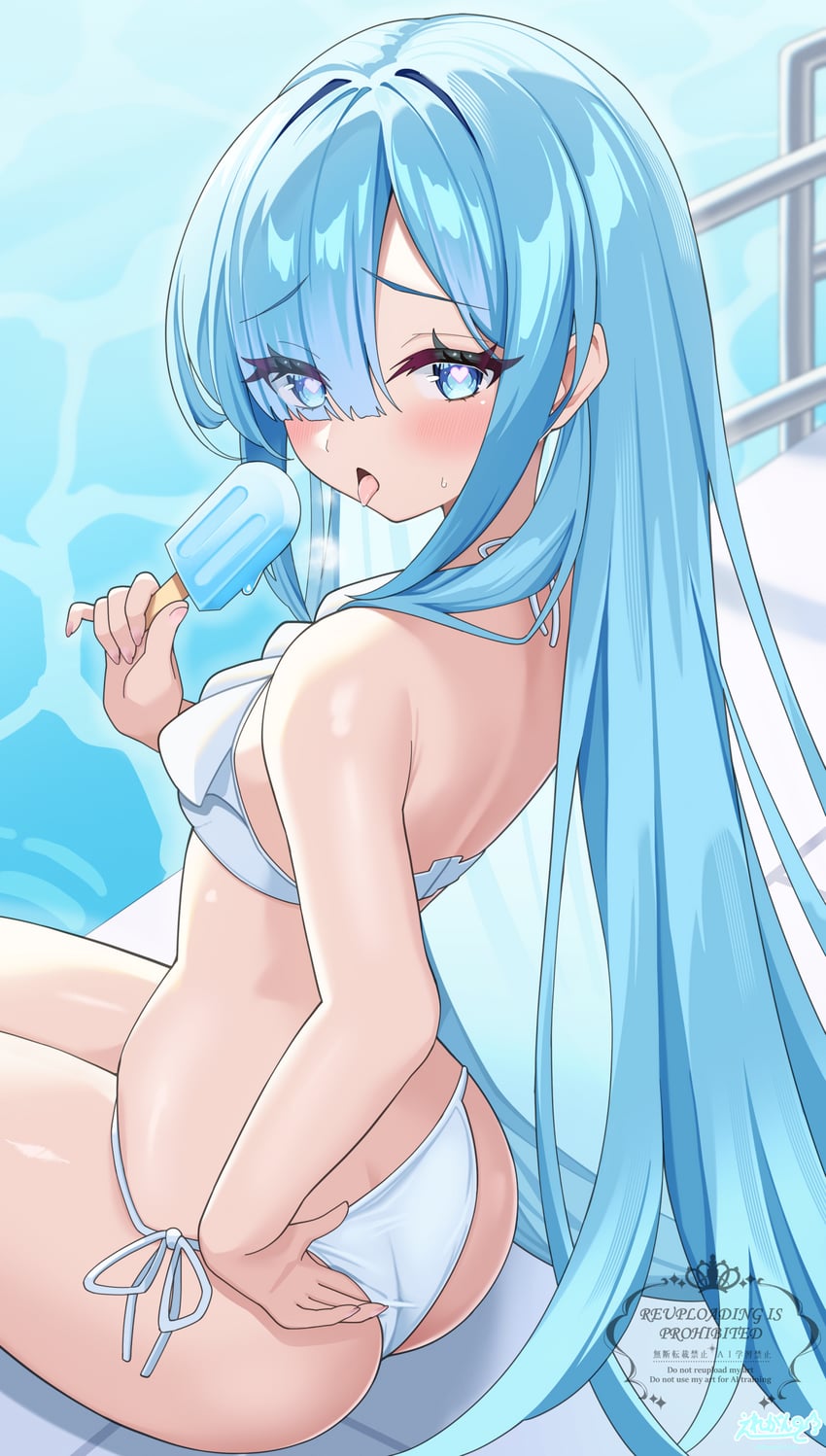 碧蓝航线、雅努斯 (碧蓝航线)、janus (shimmering splashes above the clouds) (azur lane) 1名女孩 露肩 比基尼 蓝眼 蓝发
