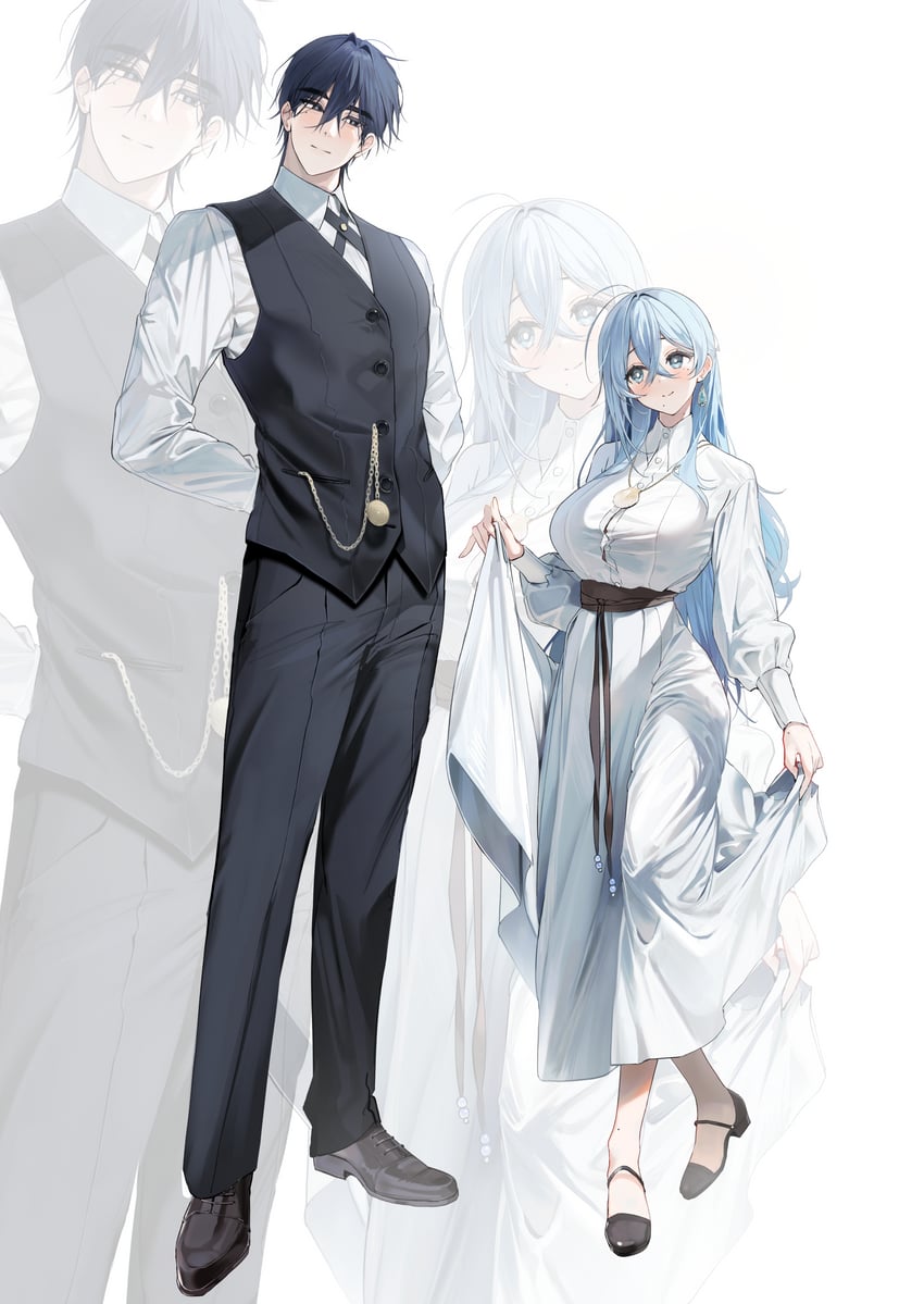 原创 1名男孩 1名女孩 黑瞳 黑发 黑裤子