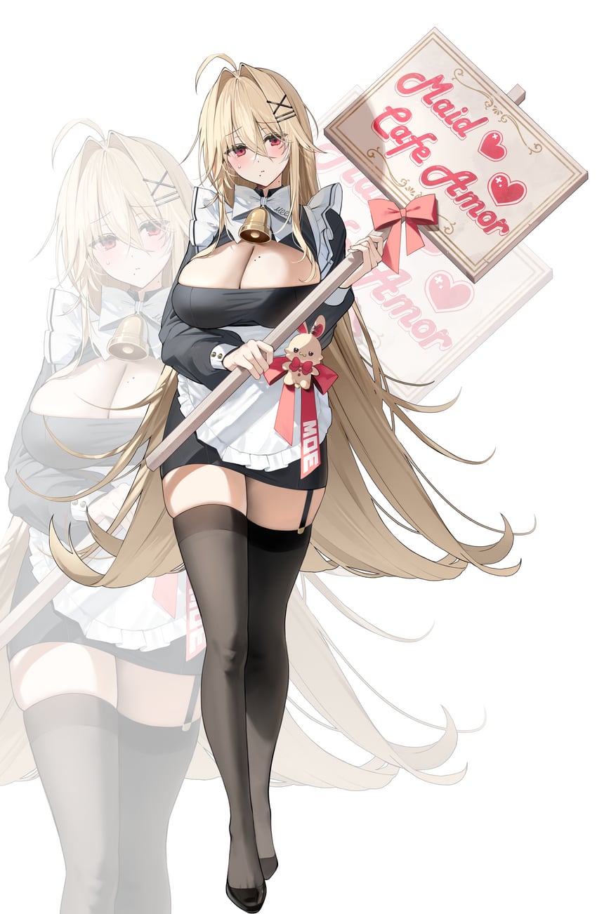 原创 1名女孩 呆毛 围裙 铃铛 黑色连衣裙