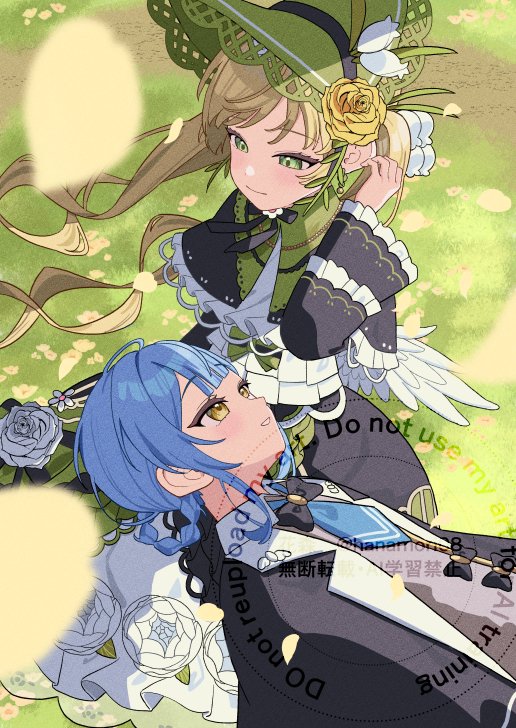 魔法少女的小镇审判、立花雪莉、外能范奈 黑色蝴蝶结 黑色蝶形领结 黑色小披肩 金发 蓝发