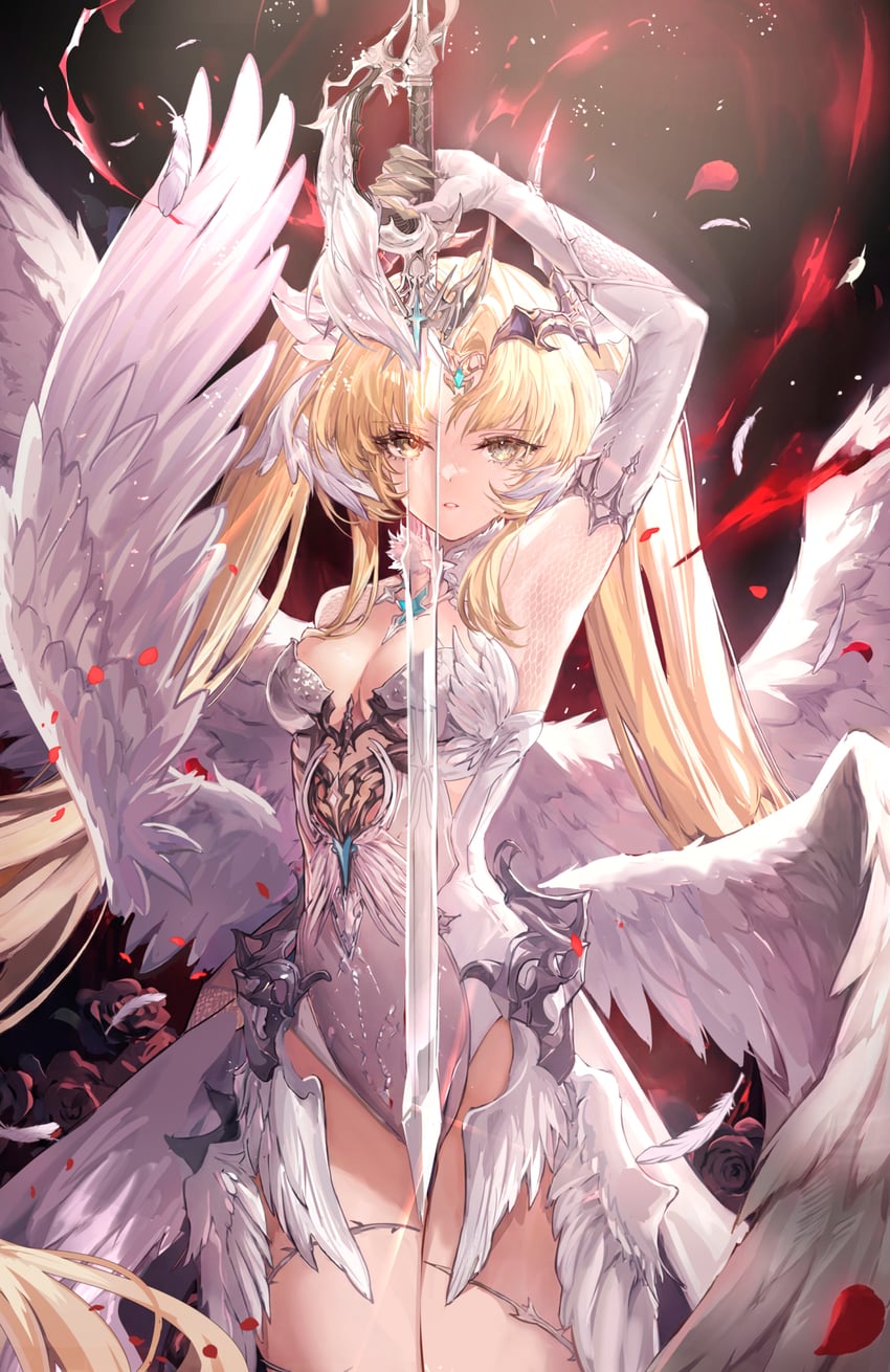 终末地 (Duet Night Abyss)、flora (duet night abyss) 1名女孩 金发 乳房 乳沟 角