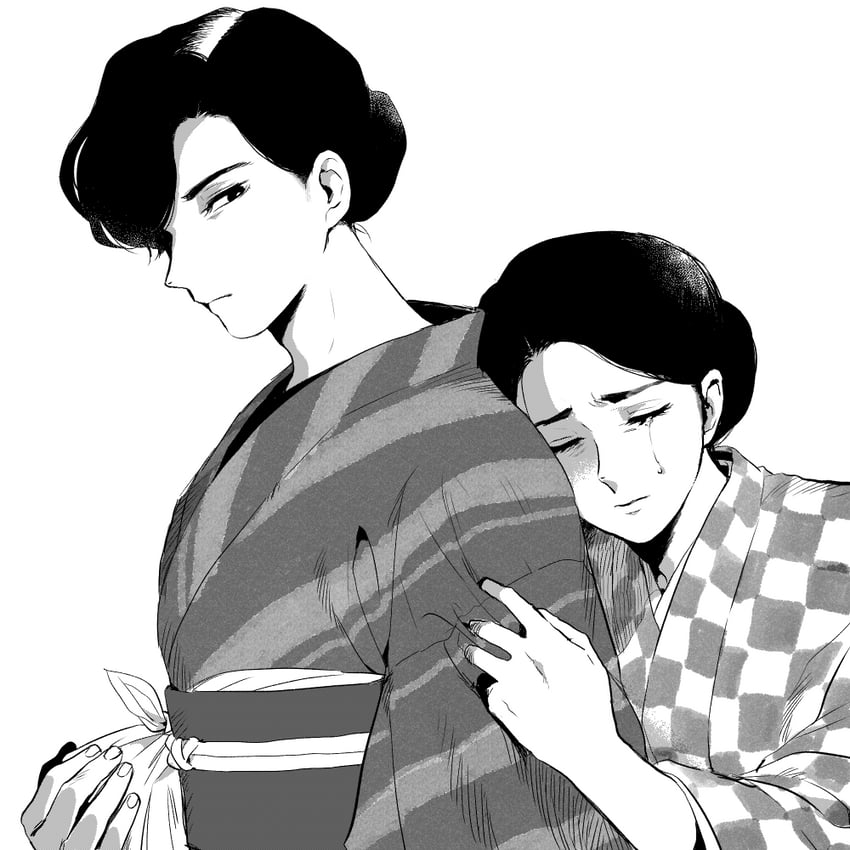 原创 2名女孩 黑发 哭泣 日式服装 和服
