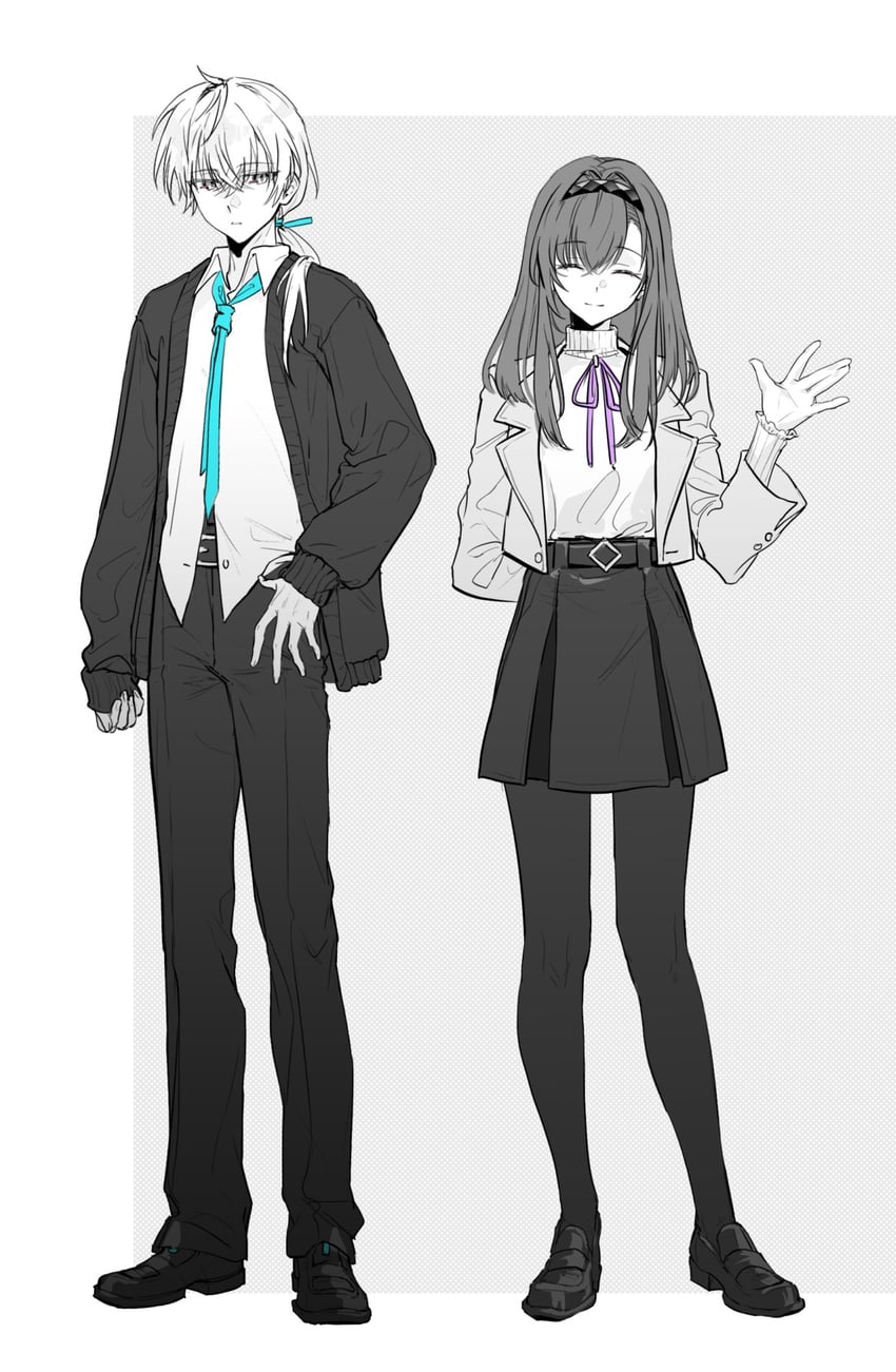 明日方舟、博士 (动漫) (明日方舟)、博士 (明日方舟) 1名男孩 1名女孩 放射线条/杂草 微笑 替换服装