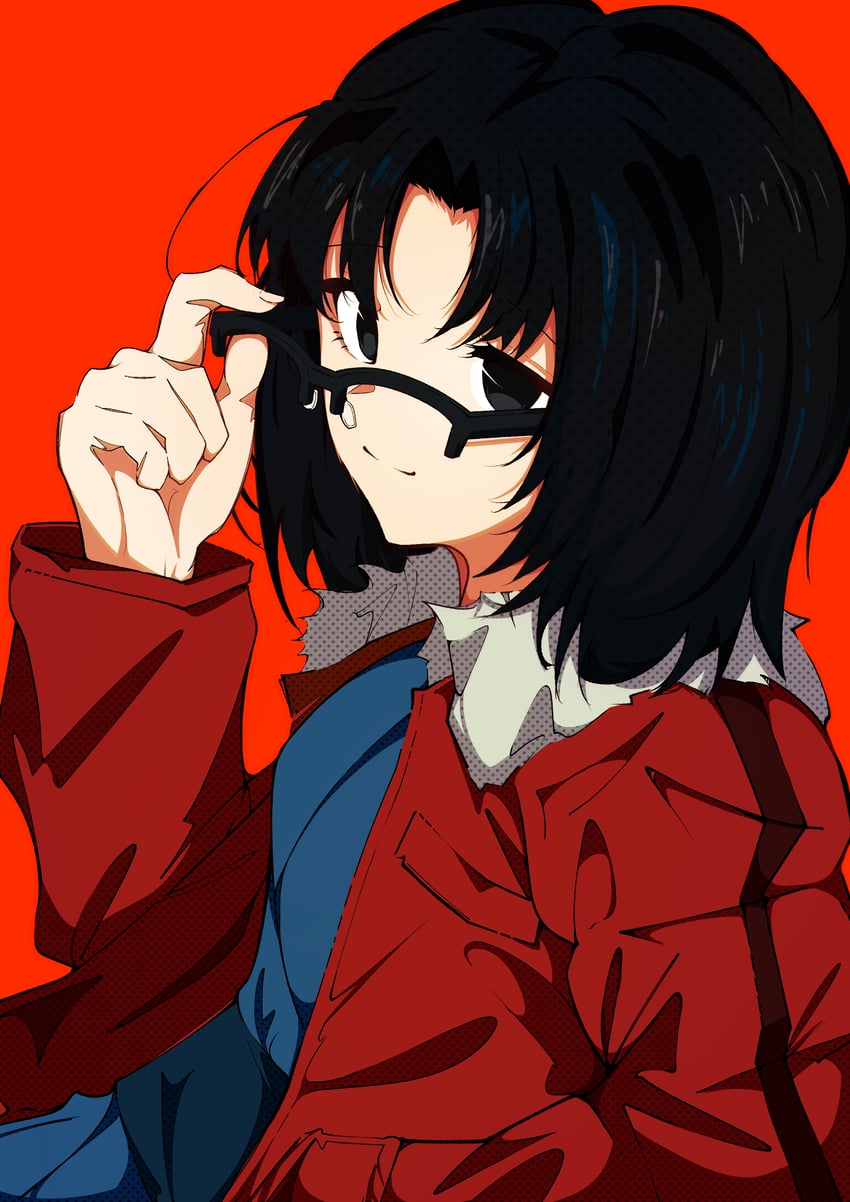 空之境界、型月、两仪式 1名女孩 呆毛 黑发 蓝色和服 棕眼睛