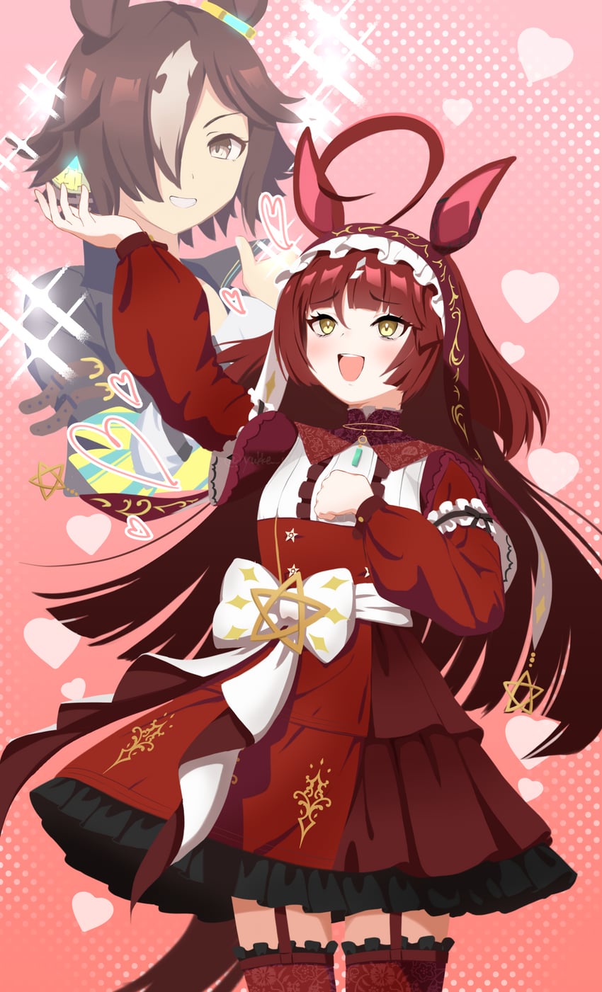 赛马娘、红色欲望 (神衣) (赛马娘)、红色欲望 (赛马娘) 2名女孩 呆毛 兽耳 黑色夹克 齐刘海