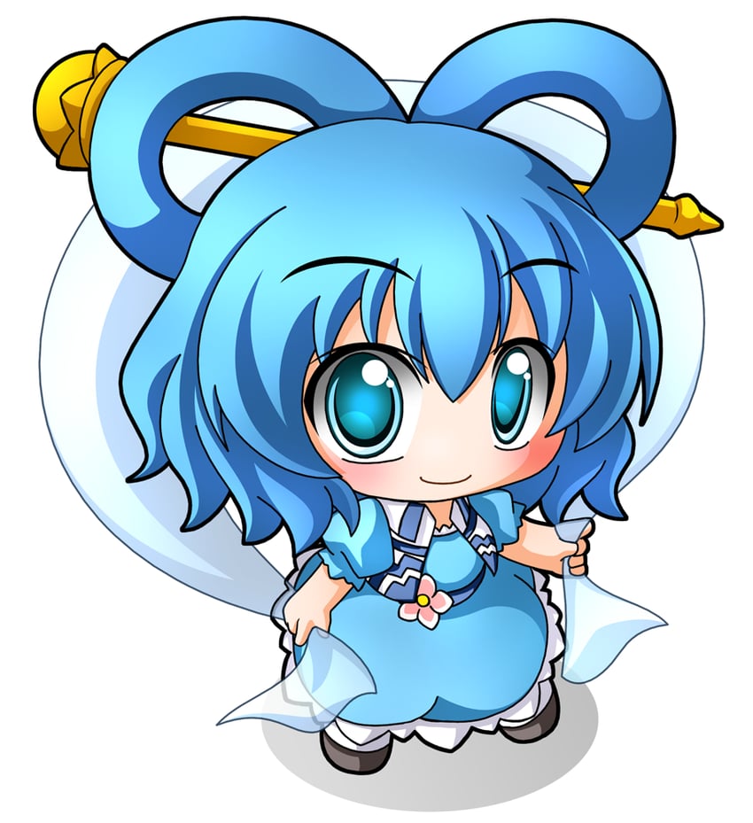 东方Project、霍青娥 1名女孩 黑鞋 蓝色连衣裙 蓝眼 蓝发