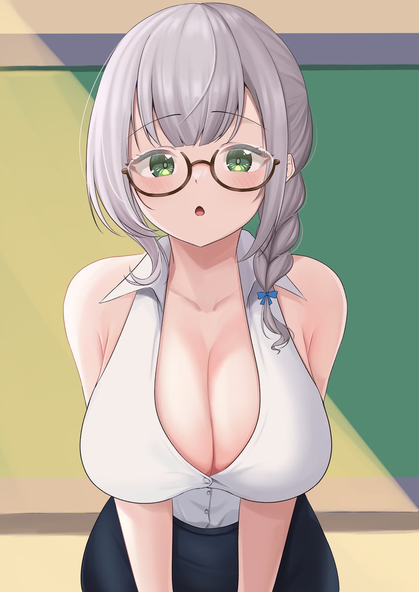 Hololive、白银诺艾尔 1名女孩 惊讶 替换服装 裸臂 露肩