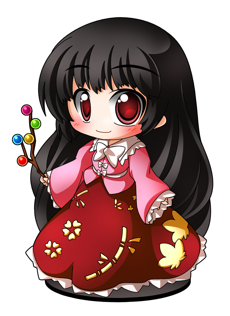 东方Project、蓬莱山辉夜 1名女孩 黑发 脸红 蝴蝶结 蝶形领结