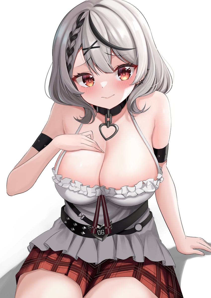 Hololive、沙花叉克萝耶、沙花叉库洛艾(第一套服装) 1名女孩 手臂支撑 露肩 腰带 黑色皮带