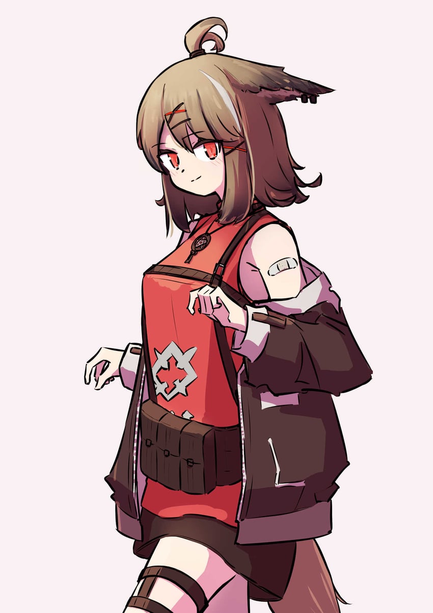 明日方舟、刻刀 (明日方舟) 1名女孩 兽耳 创可贴 肩上的绷带 黑色裙子