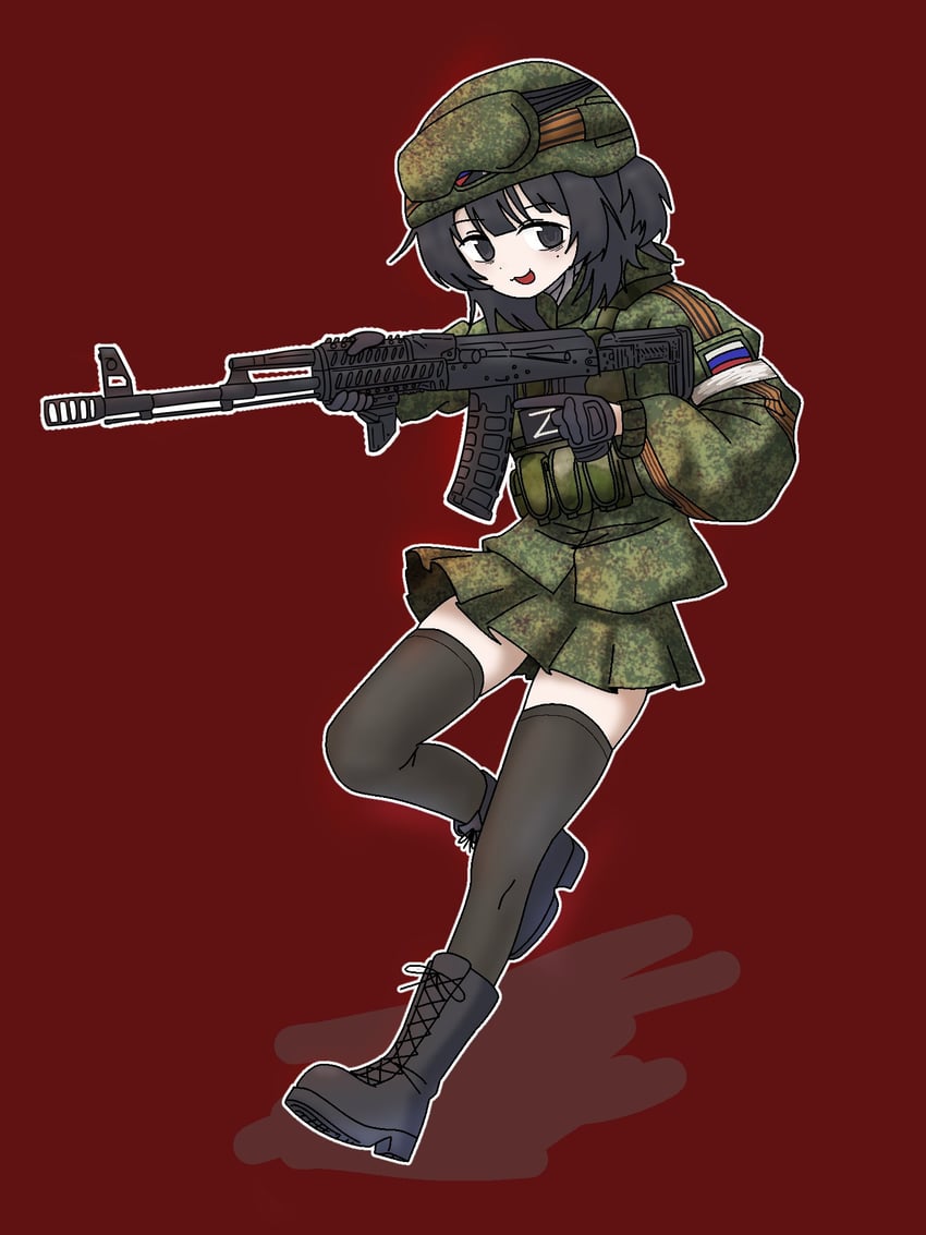 原创 1名女孩 AK-74M 臂部丝带 突击步枪 黑色靴子