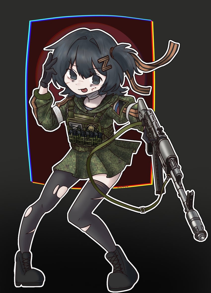 原创 1名女孩 AK-74M 臂部丝带 突击步枪 黑色靴子