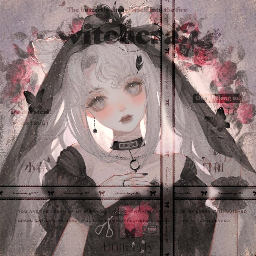 原创 1名女孩 虫子 蝴蝶 项圈 dark color