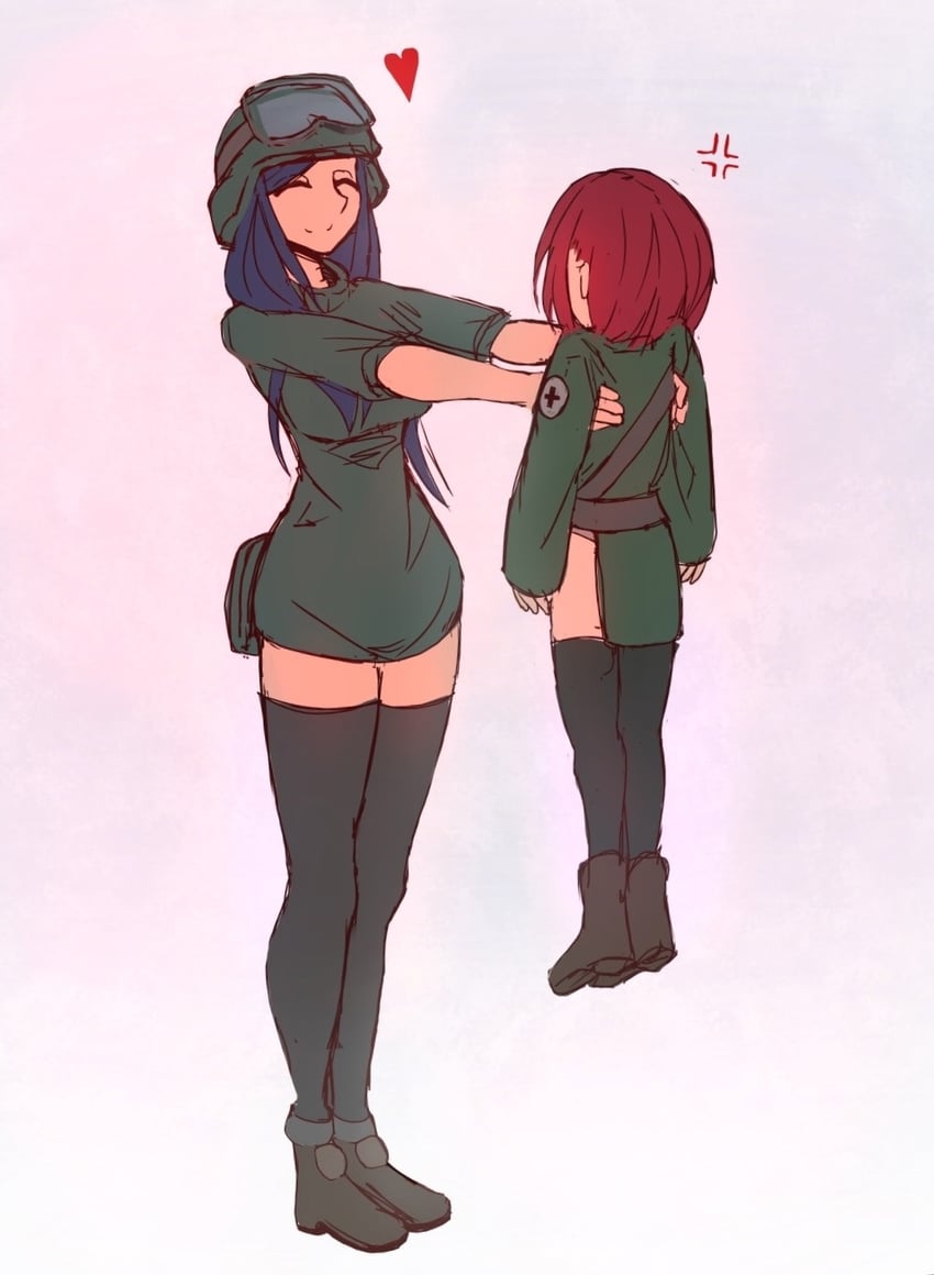 原创、面包车酱、kamaz-chan 2名女孩 青筋 黑色过膝袜 蓝发 靴子