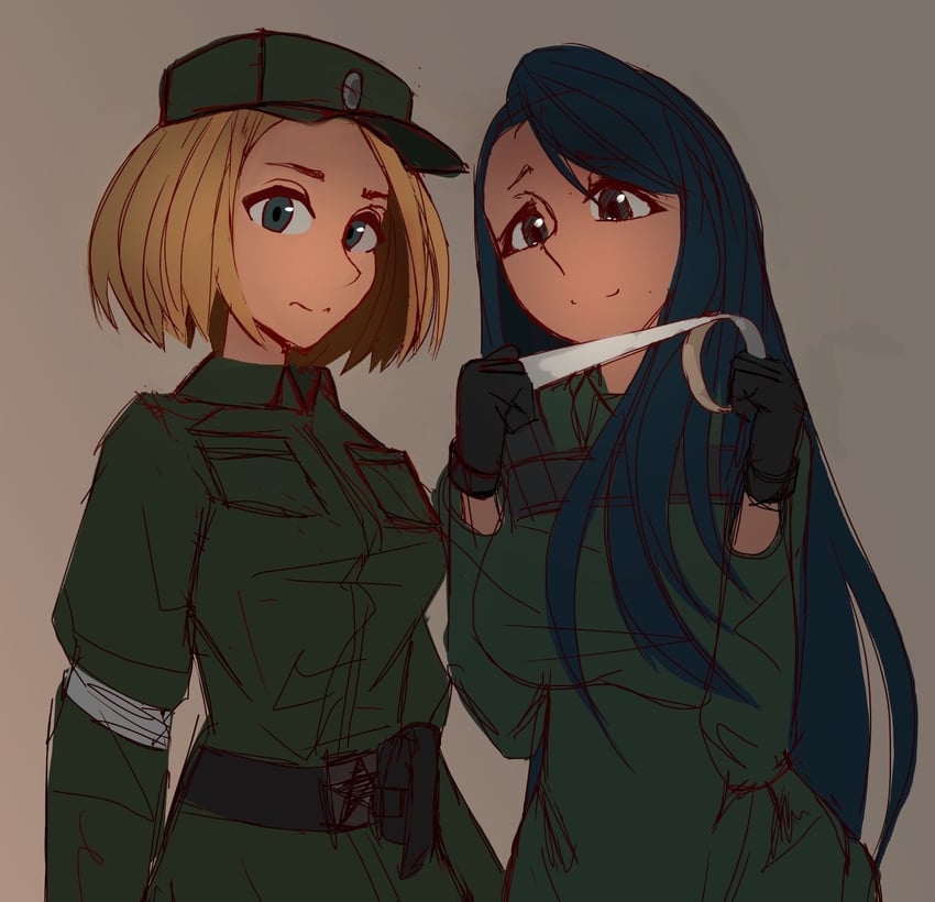 原创、kamaz-chan、玛丽奇卡 2名女孩 绷带 腰带 黑色皮带 黑色手套