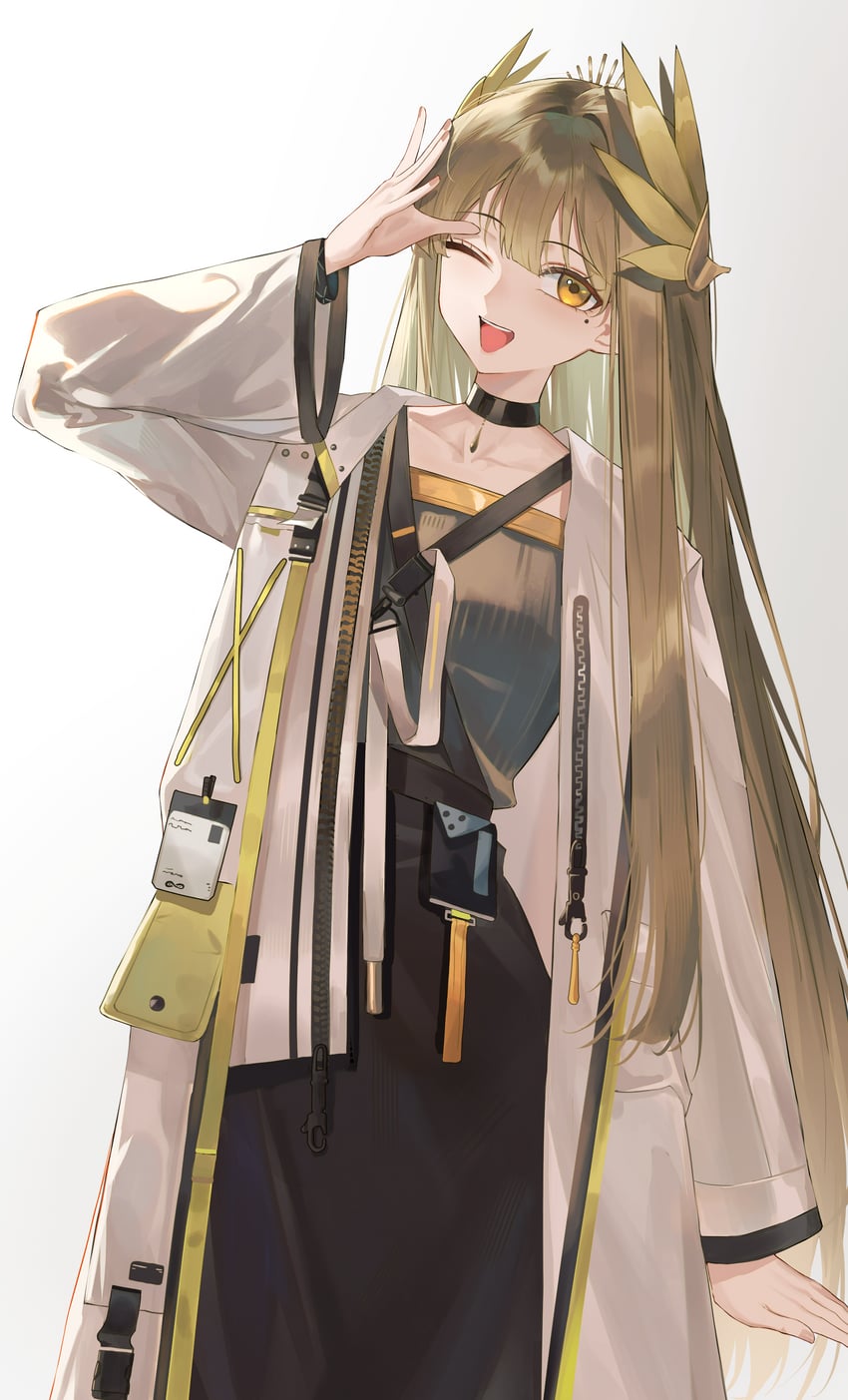 明日方舟、缪尔赛思 (明日方舟) 1名女孩 :D 微笑 黑色项圈 黑色裙子