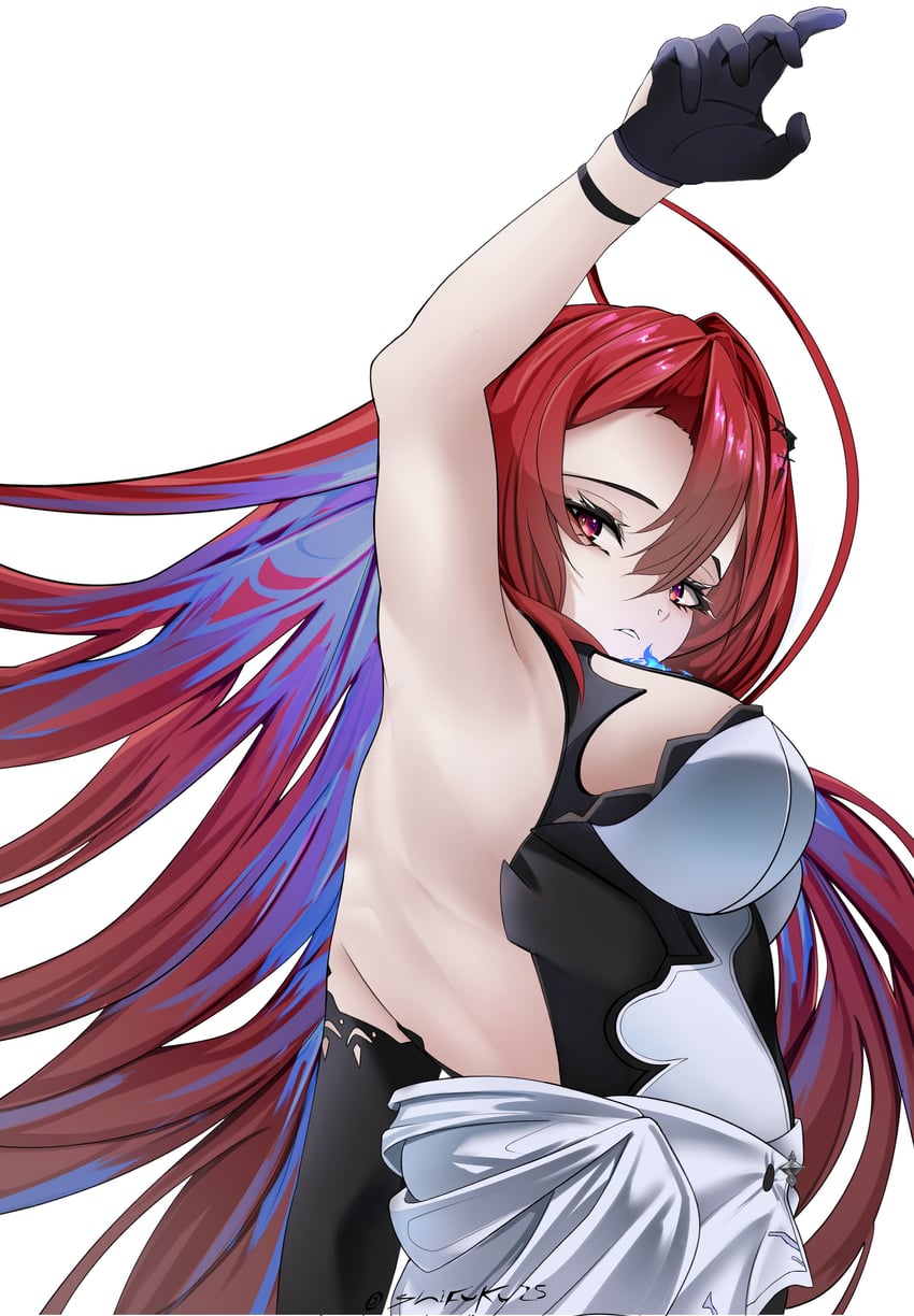 Hololive、Hololive英语、伊丽莎白·罗斯·血焰 1名女孩 呆毛 举手 腋下 蓝火
