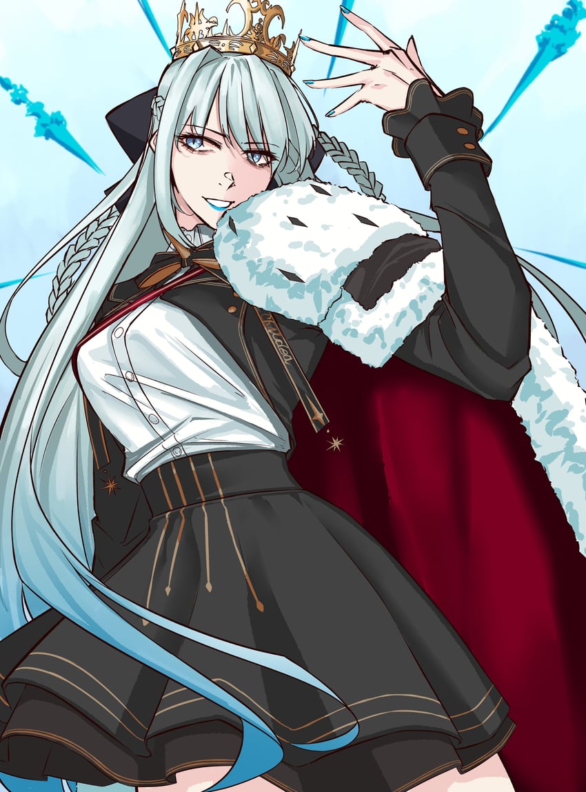 Fate/Grand Order、Fate系列、摩根勒菲 (Fate) 1名女孩 黑色蝴蝶结 黑色长袍 蓝眼 蓝唇