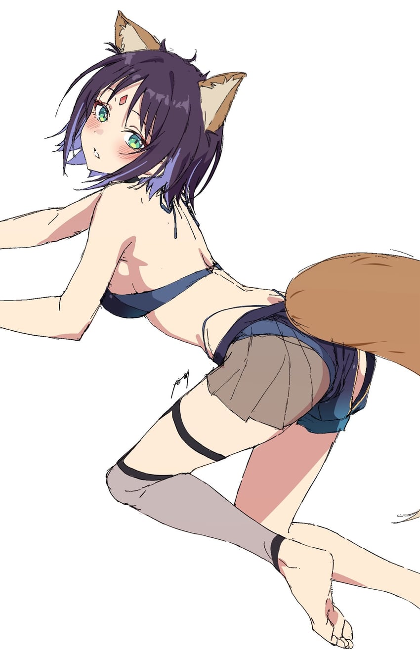 超辉夜姬!、坂寄伊吕波 1名女孩 兽耳 蓝眼 蓝发 乳房
