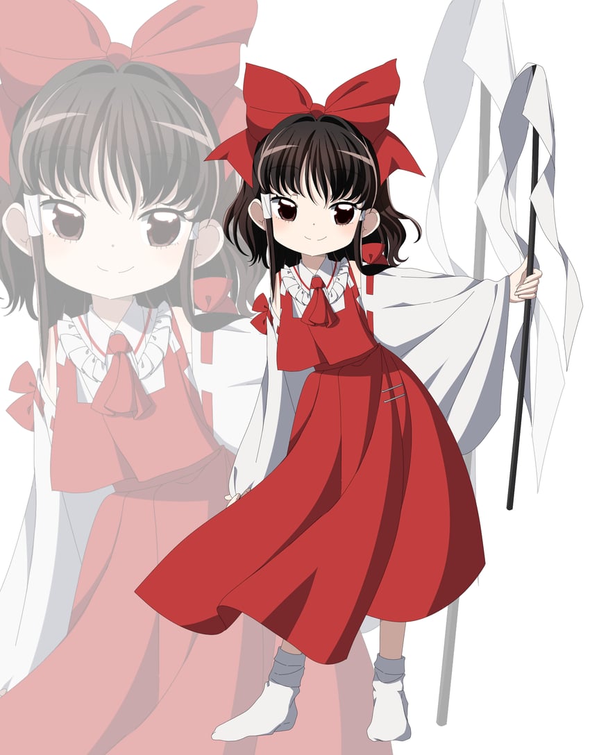东方红魔乡、东方Project、博丽灵梦 1名女孩 阿斯科特领巾 蝴蝶结 棕眼睛 棕发