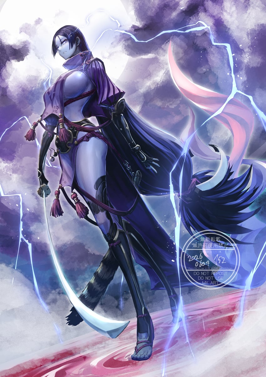 Fate/Grand Order、Fate系列、源赖光 (Fate) 1名女孩 铠甲 黑色手套 紧身连体衣 乳房