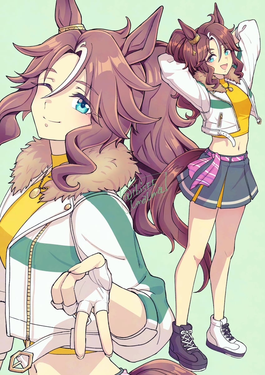 赛马娘、目白善信 (爆进突破) (赛马娘)、目白善信 (赛马娘) 1名女孩 兽耳 不对称鞋履 腰带 脸红