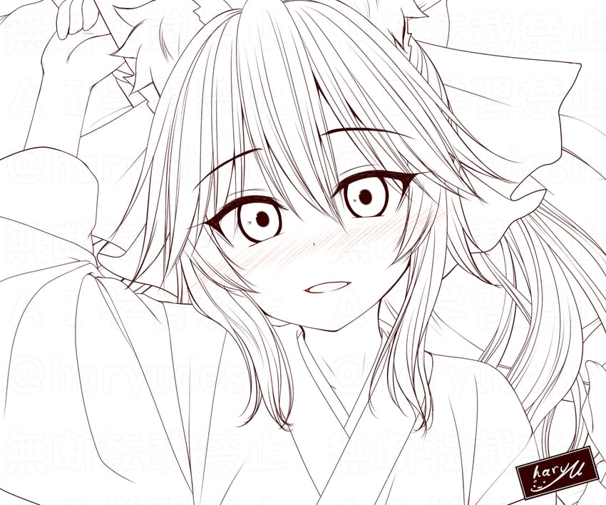 Fate/Grand Order、Fate系列、玉藻前 (Fate) 1名女孩 兽耳毛 兽耳 举手 脸红