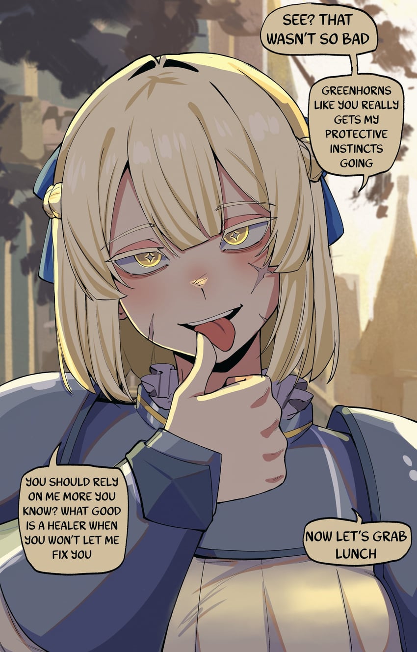 eleanor castus (basedbinkie) 1名女孩 铠甲 长椅 金发 蓝色蝴蝶结