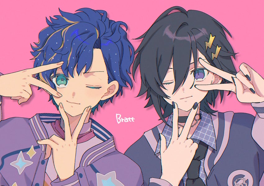 HOLOSTARS、阿斯特尔·瑞达、久石奏 2个男孩 ;) 替换服装 黑色项圈 黑发