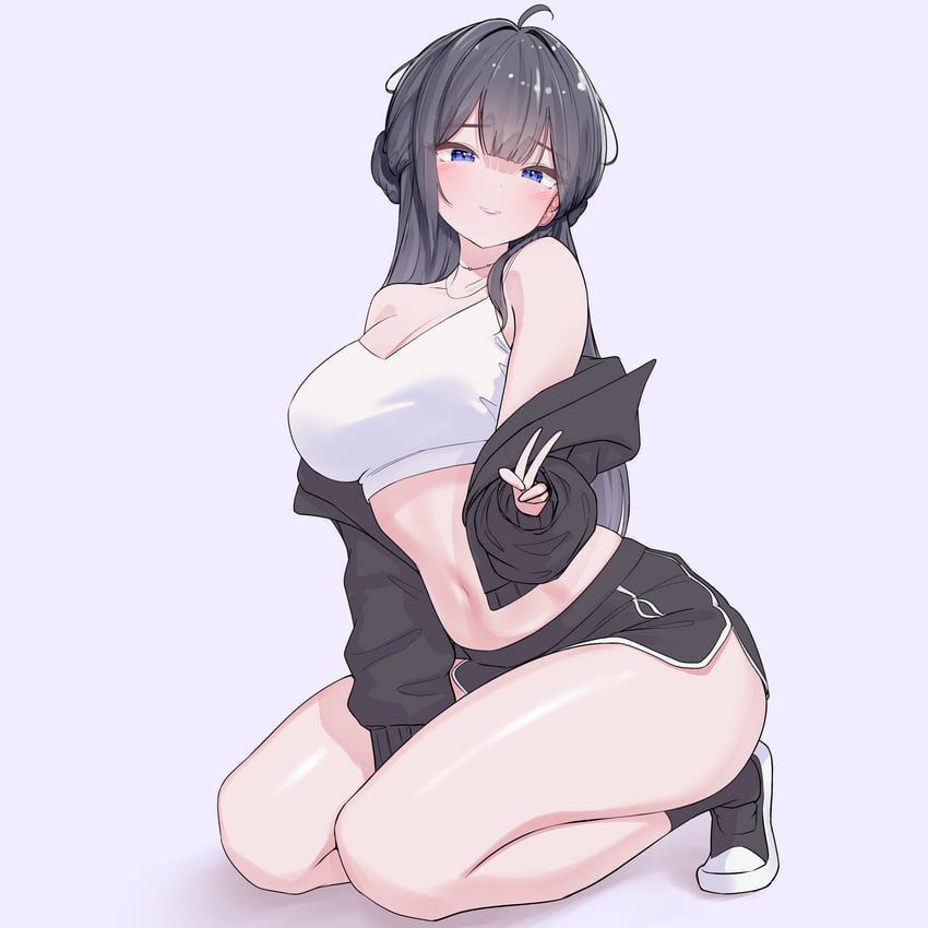 Akaiv 工作室、Yeorumi (Vtuber) 1名女孩 呆毛 露肩 腿间 黑发