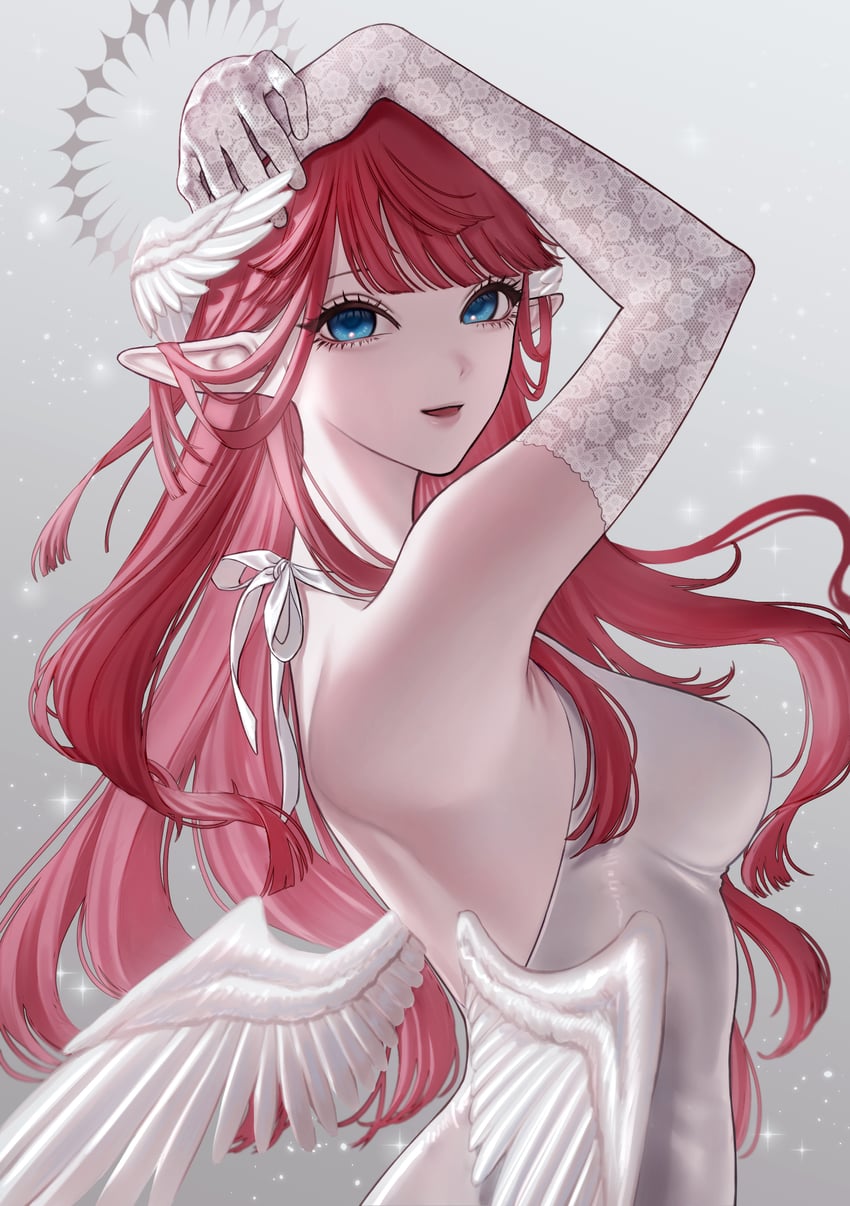 原创 1名女孩 天使 露背裙 露背装 蓝眼