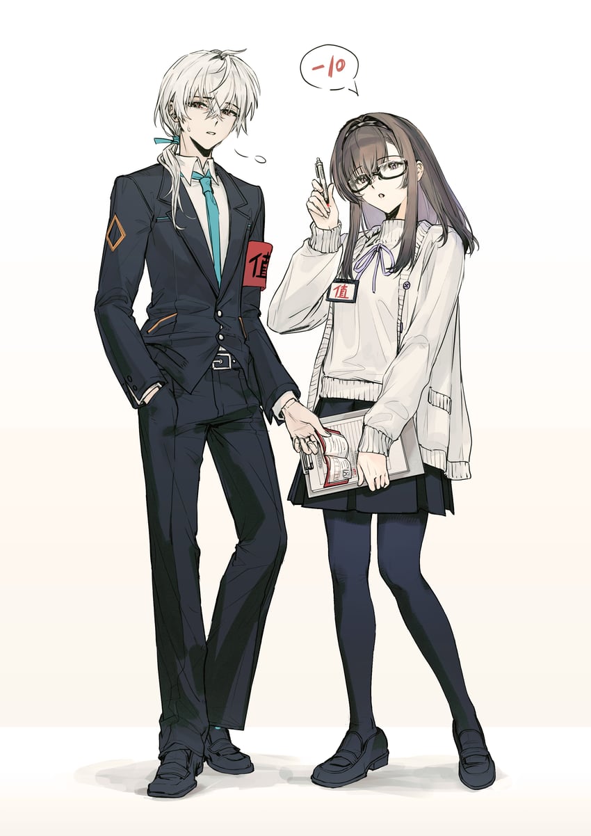 明日方舟、博士 (动漫) (明日方舟)、博士 (明日方舟) 1名男孩 1名女孩 替换服装 水蓝色领带 臂章
