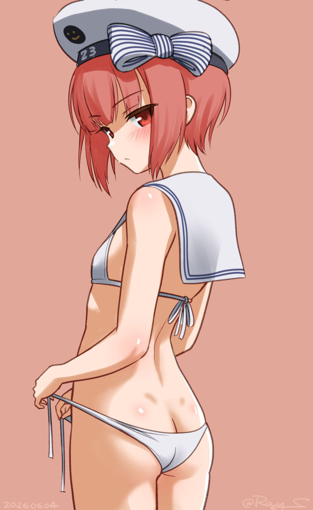 舰队Collection、Z3 (舰队收藏)、Z3 (泳装) (舰娘) 1名女孩 屁股 比基尼 乳房 棕色背景