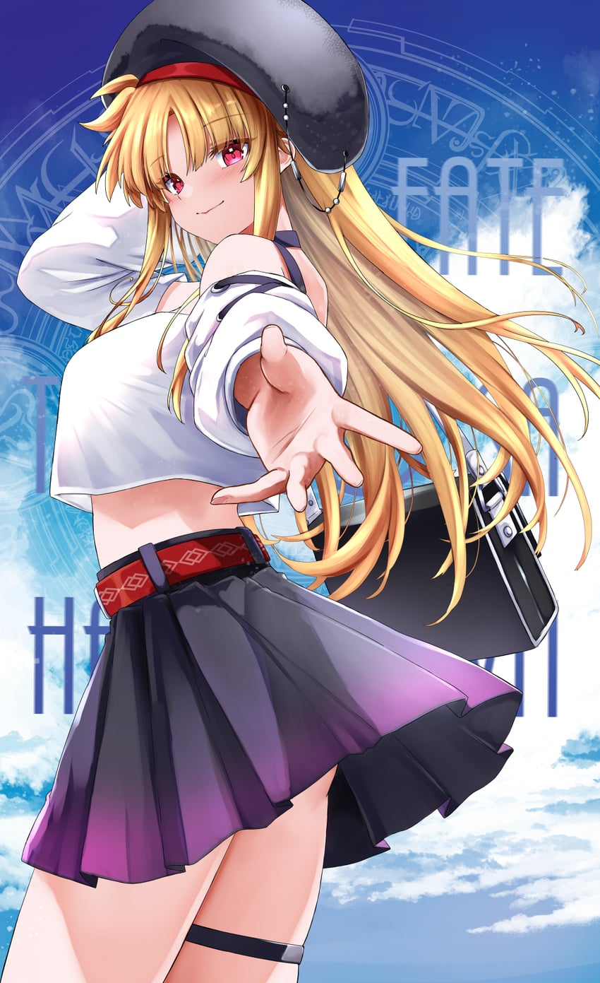 魔法少女奈叶、魔法少女奈叶Exceeds：枪火复仇、菲特·泰斯特罗莎 1名女孩 露肩 腰带 黑帽子 黑色裙子
