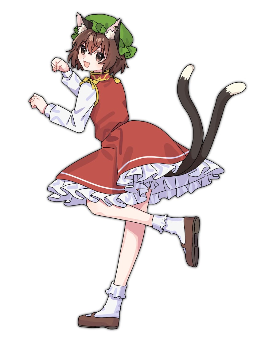 东方Project、橙 (东方Project) 1名女孩 猫脸笑 兽耳毛 兽耳 棕眼睛