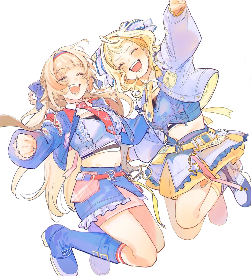 彩虹社、芙莲·E·露丝塔莉欧、furen e lustario (8th costume) 2名女孩 :D 呆毛 金发 蓝色夹克