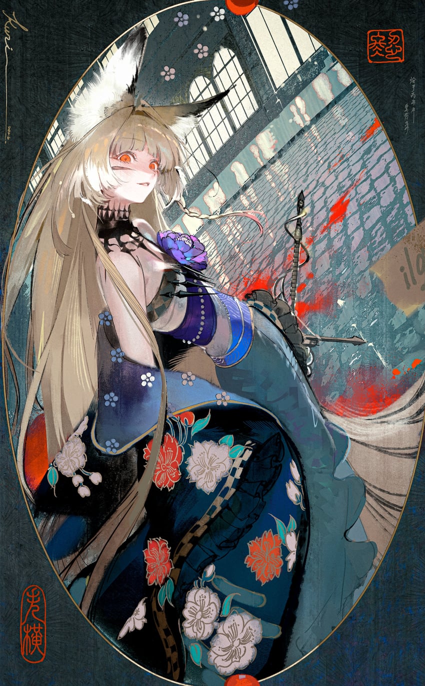 明日方舟、铃兰 (档案名)、铃兰 (焦点之外) (明日方舟) 1名女孩 兽耳毛 兽耳 金发 辫子
