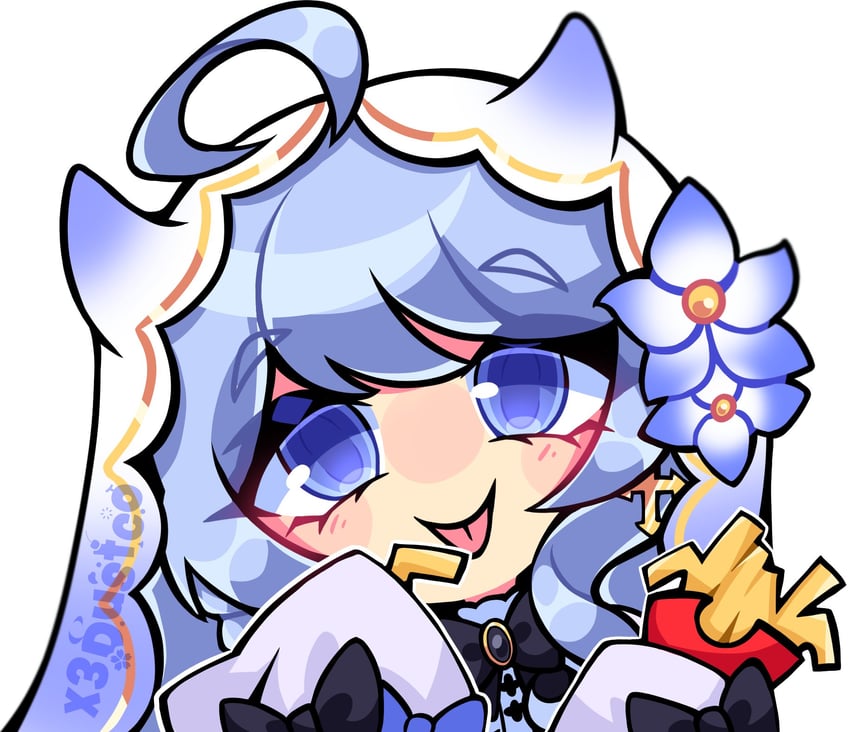 故障星形、Mogughost (VTuber) 1名女孩 呆毛 黑色蝴蝶结 蓝眼 蓝花