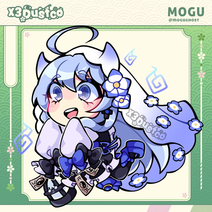故障星形、Mogughost (VTuber) 1名女孩 呆毛 黑色蝴蝶结 蓝色蝴蝶结 蓝眼