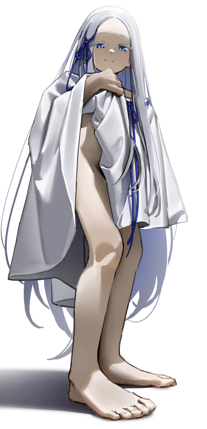 Re:从零开始的异世界生活、潘多拉（Re:Zero） 1名女孩 赤脚 蓝眼 蓝色丝带 仰视视角