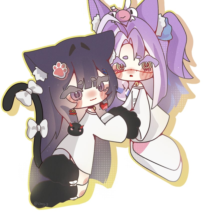 个人势虚拟主播、Akuma Nihmune、Akuma Nihmune (Nyami) 2名女孩 兽耳 铃铛 脸红 猫耳