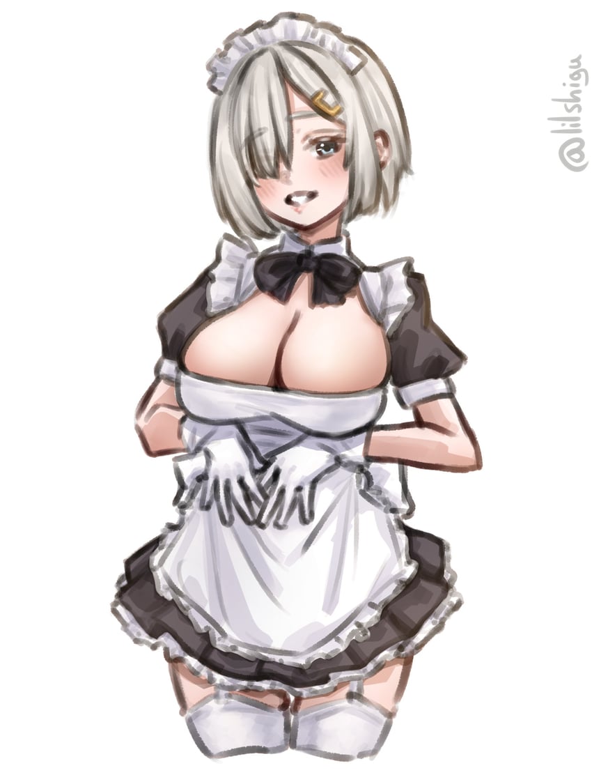 舰队Collection、滨风 (舰队Collection) 1名女孩 替换服装 围裙 蓝眼 乳房