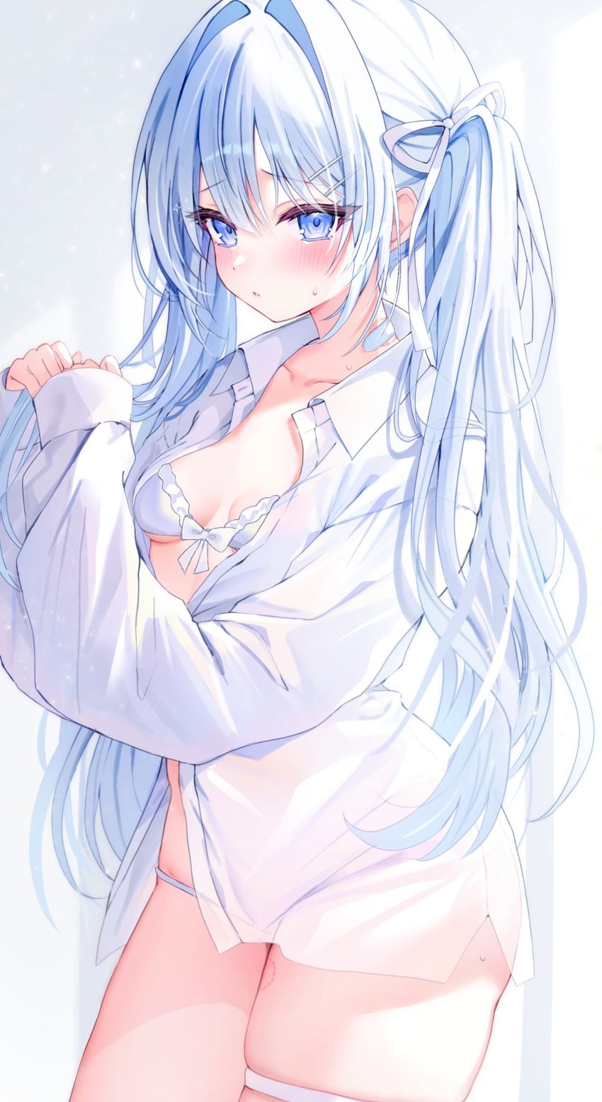 原创 1名女孩 蓝眼 脸红 胸罩 乳房