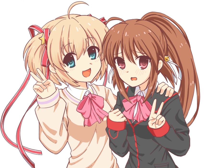 Little Busters!、神北小毬、枣铃 2名女孩 :D 呆毛 铃铛 黑色夹克
