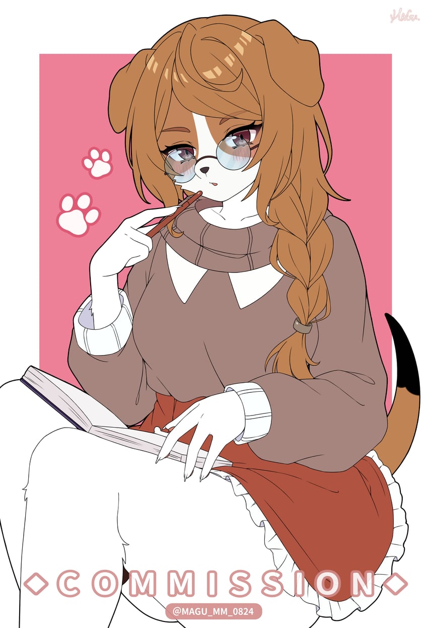 二次元插画 1名女孩 兽耳 脸红 辫子 棕眼睛